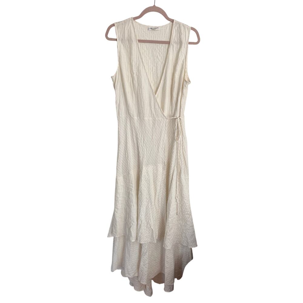 Calvin Klein White Sheer Wrap Dress Flutter Hem 14
